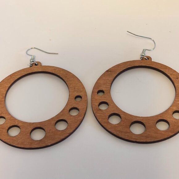 Circular Wooden Earrings 2 Sets - Picture 2 of 2